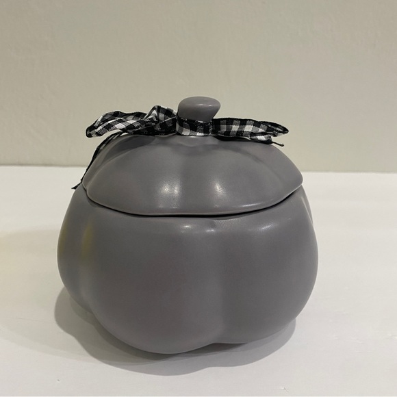 Rae Dunn Mini FALL holiday decor Pumpkin - Grey - 4 inch - Canister - Picture 5 of 10